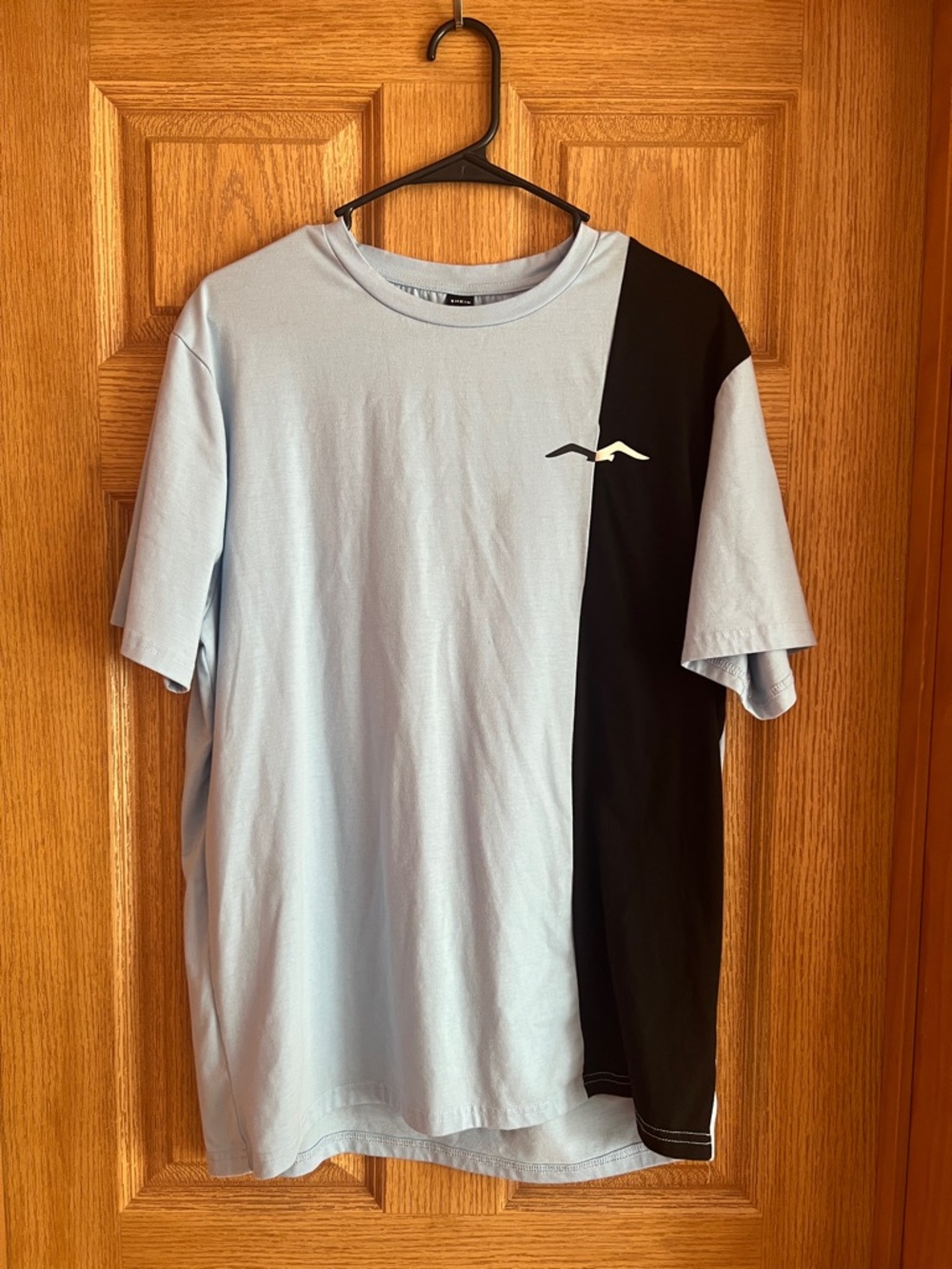 SHEIN Light Blue and Black Colorblock Short Sleeve Tee